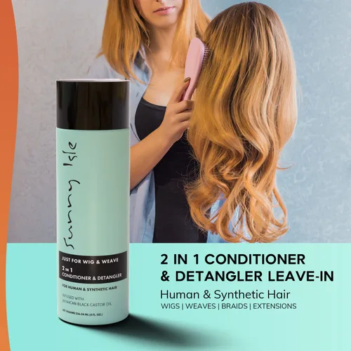 Vista 2 de Sunny Isle Solo para pelucas, tejidos, trenzas y extensiones 2N1 acondicionador y desenredante de 8 onzas, para cabello sintético y natural, aloe