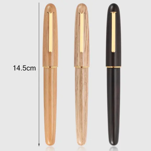 Vista 4 de Jinhao 9036 Natural Wood Vintage Fountain Pen Ink Pen (Fine Nib 0.5mm, Oak wood)