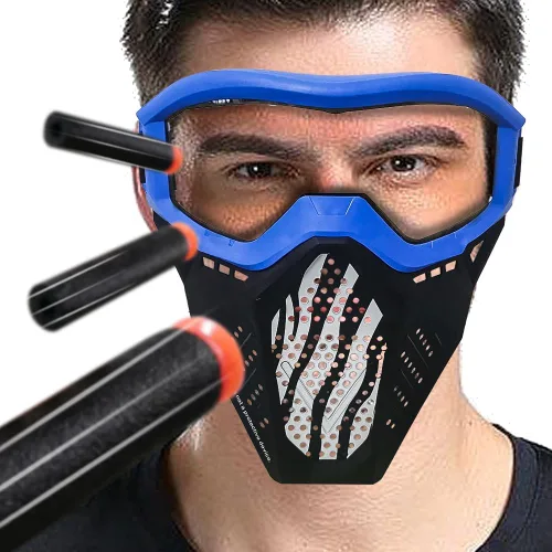 Vista 6 de Paquete de 4 máscaras tácticas compatibles con Nerf Rival, Apollo, Zeus, Khaos, Atlas, Artemis Blasters Rival Máscara (amarillo, azul, negro, blanco)