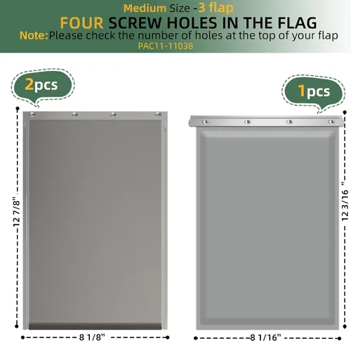 Vista 4 de MIAOTONG Solapa de repuesto para puerta de perro con tornillos, 3 solapas Compatible con puertas para perros PetSafe Freedom PAC11-11038, 8 1/8