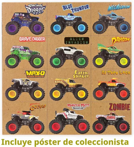 Vista 3 de Monster Jam, pack oficial de 12 camiones monstruo fundidos a presión a escala 1:64 para niños y niñas, juguetes para niños de 4-6 años en adelante