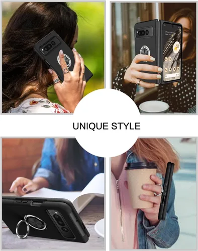 Vista 7 de BENTOBEN Funda plegable para Google Pixel (2023), [protección completa de bisagra] con soporte de anillo de 360°, a prueba de golpes, soporte Negro