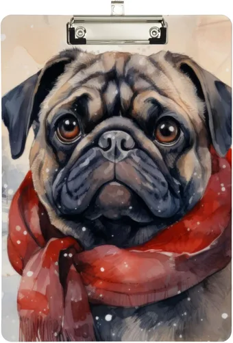 Vista 2 de Vnurnrn Portapapeles de plástico-Pug campo de nieve con gancho tamaño A4 12.5 X 9 pulgadas clip dorado para dibujo oficina