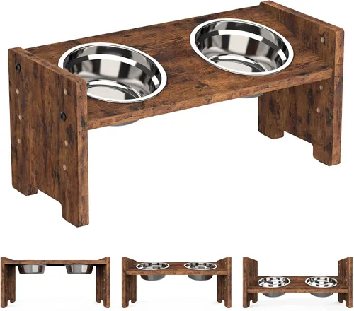 Vista 11 de Cuencos elevados para perros, soporte elevado ajustable para mascotas de tamaño mediano, alimentador de alimentos de bambú resistente con 2 platos
