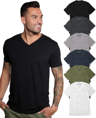 Vista 21 de Camiseta de manga corta con cuello en V para hombre, de algodón suave Sin marca - Blanco