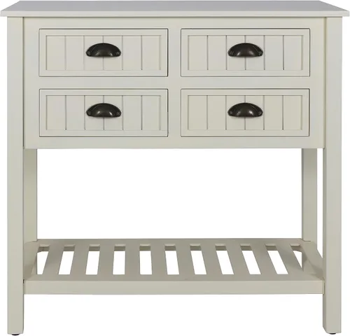 Vista 3 de Bailey Bead Board Mesa consola de madera con cuatro cajones con estante, acabado blanco antiguo