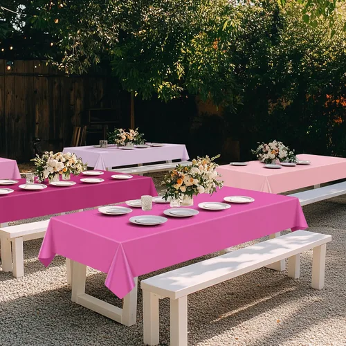 Vista 4 de Just Shimmer Mantel rectangular serie rosa de 6 piezas, 54 x 72 pulgadas, color sólido, impermeable y a prueba de derrames, mantel de plástico Serie