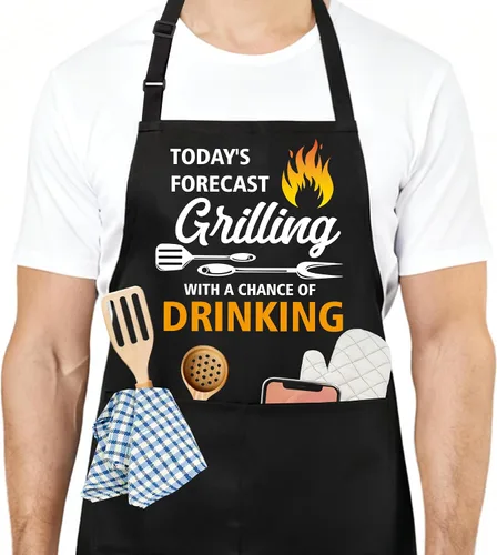 Vista 10 de Divertido delantal de cocina para mujeres y hombres, delantal de cocina para hornear con 2 bolsillos, lindo regalo de cumpleaños, Navidad, día