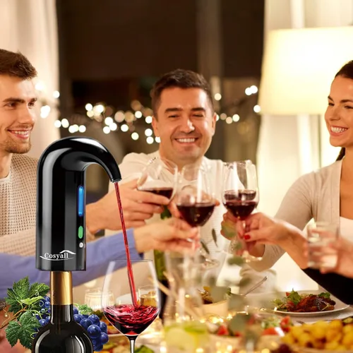 Vista 8 de Decantador de vino eléctrico aireador de vino, accesorios de vino tinto y blanco de un solo toque, aireación y decantador, vertedor de vino, regalos