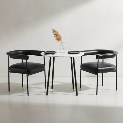 Vista 5 de LukeAlon Juego de 2 sillas de comedor de piel sintética, silla de cocina tapizada con respaldo abierto con patas de metal negro, respaldo curvado