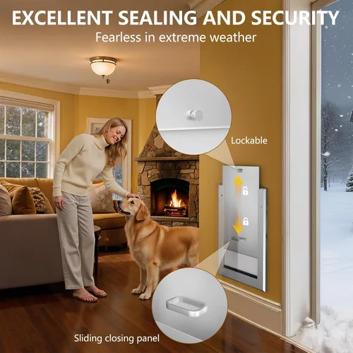 Vista 5 de Ownpets Puerta grande de aluminio para pared y puerta, doble solapa eficiente energéticamente, túnel telescópico y panel de cerradura, puerta