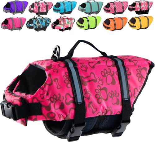 Vista 18 de Doglay Chaleco salvavidas para perros con asa de rescate, chaleco salvavidas para perros para nadar en barco, chaleco de natación reflectante Azul
