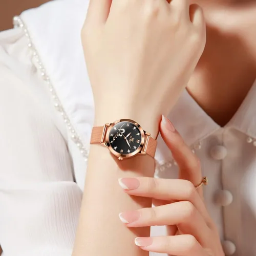 Vista 8 de OLEVS Relojes de mujer de cuarzo japonés de oro rosa para mujer, impermeables, de acero inoxidable, casual, para mujer