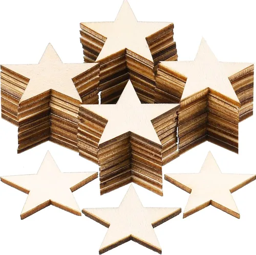 Vista 10 de Gejoy 500 piezas de estrellas de madera sin terminar recortes de madera, 1