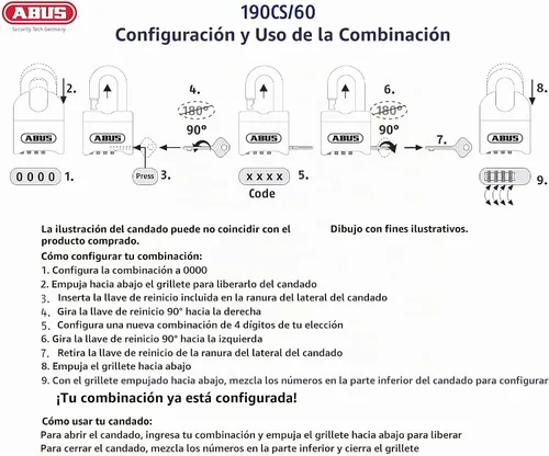 Vista 8 de ABUS Candado de combinación de acero sólido de alta seguridad 190CS/60, grillete cerrado
