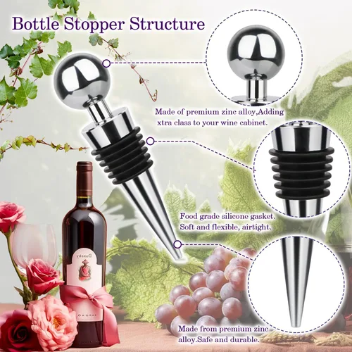 Vista 3 de Tapón para botella de vino, 3 unidades, tapón de silicona al vacío, tapón de vino reutilizable utilizado para bares, fiestas de vacaciones, mantiene