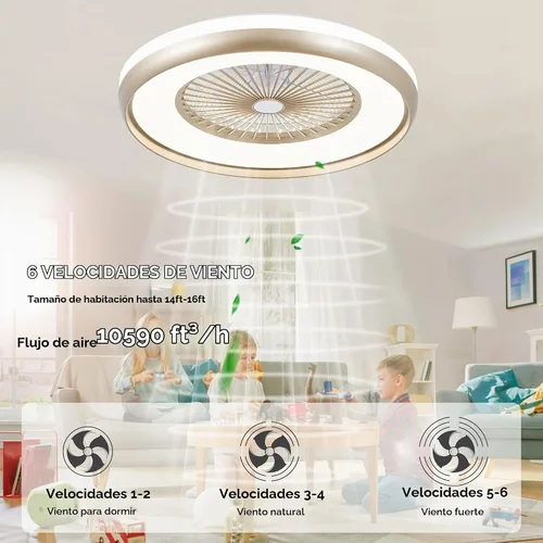 Vista 5 de Ventilador de techo sin aspas de 24 pulgadas con control remoto de luz, ventiladores de techo LED inteligentes con control de aplicación, ventilador