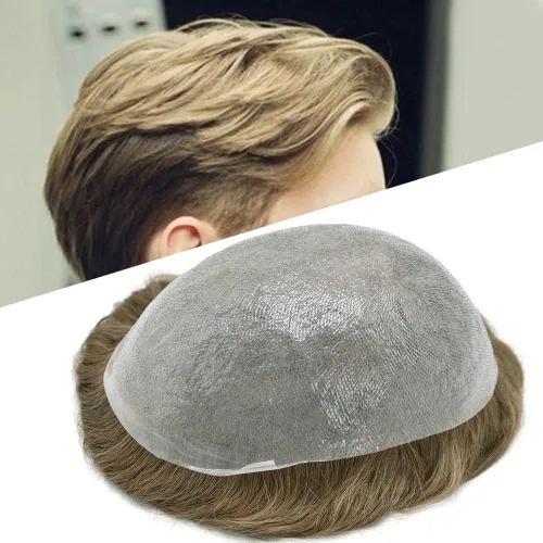 Vista 39 de Tupé para hombre, pieza de cabello humano real, sistema de reemplazo para hombres, piel ultrafina, para hombre, línea capilar natural, tupé para 17#
