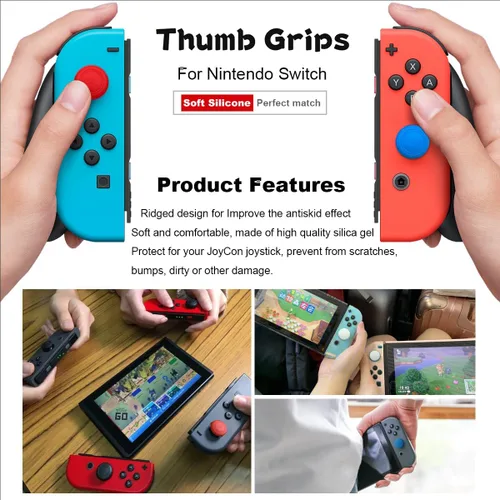 Vista 6 de 8 tapas de silicona suave para interruptor Joycon para pulgar, tapas de joystick compatibles con Nintendo SwitchOLEDSwitch Lite, tapas de botón