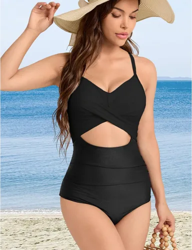 Vista 5 de TcIFE Traje de baño de una pieza para mujer, con control de barriga, cintura alta, con lazo en la espalda