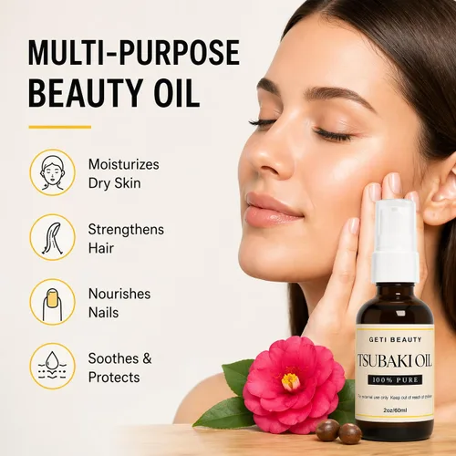 Vista 2 de Aceite Tsubaki 100% puro para cabello, piel y uñas – Secreto de belleza japonés puro y ligero – Aceite hidratante para el cabello y la cara no graso