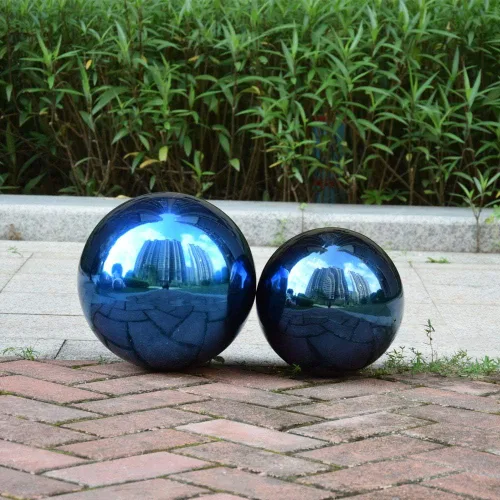 Vista 4 de Bola de observación de acero inoxidable azul de 8 pulgadas, globo de jardín de espejo, decoración para el hogar y el jardín