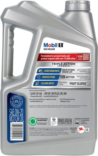 Vista 2 de Mobil 1 - Aceite sintético High Mileage para motor, 0W-20, 5 cuartos de galón, gris