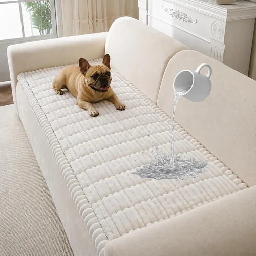 Vista 20 de Funda para sofá para perros lavable, fundas para sofá de 3 cojines no deslizantes, duraderas y peludas, funda para sofá apta para mascotas