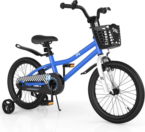Vista 28 de COSTWAY Bicicleta para niños, 12, 14, 16, 18 pulgadas, para niños y niñas de 3 a 8 años, bicicleta para niños con ruedas de entrenamiento