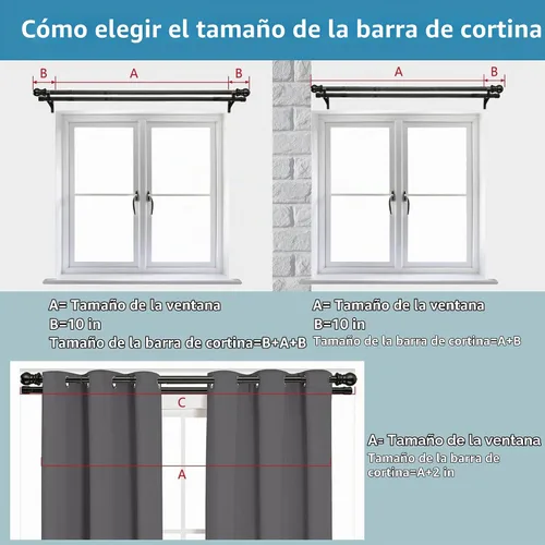 Vista 7 de Barra de cortina doble de 30-42 pulgadas - Barras de cortina dobles negras de 1 pulgada para ventanas con oscurecimiento, varillas dobles ajustables