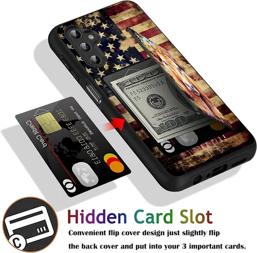 Vista 5 de Funda híbrida de doble capa con función atril para Samsung Galaxy A16 5G de 6.9 pulgadas, diseño de vaca con bandera estadounidense