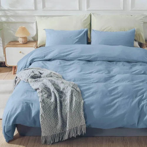 Vista 39 de NEXHOME PRO Funda de edredón Twin XL 100% algodón lavado, transpirable, duradera, texturizada, similar al lino, juego de ropa de cama para el hogar