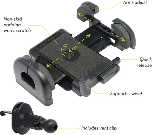 Vista 3 de Bracketron Grip-iT Soporte universal para teléfono inteligente con ventilación de aire, manos libres, iPhone X 8 Plus 7 SE 6s 6 5s 5 4s Samsung