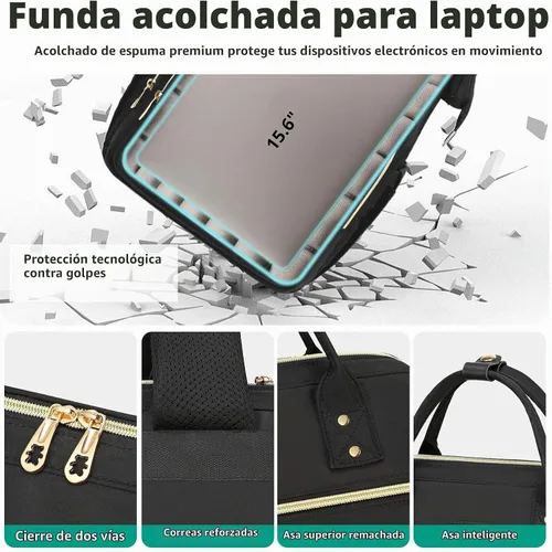 Vista 6 de AIJIEKE Mochila de almuerzo para mujer, mochila para portátil de 15.6 Beige