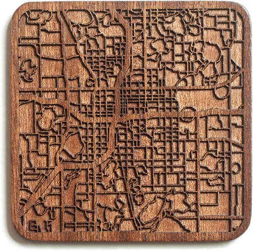 Vista 68 de Posavasos Amsterdam Map by O3 Design Studio, 1 pieza, posavasos de madera Sapele con mapa de la ciudad, hecho a mano, varias ciudades opcionales
