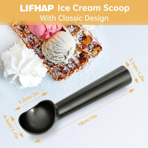 Vista 4 de Cuchara para helado, cuchara de aluminio antiadherente de una pieza, anticongelante, de 7 pulgadas, diseño resistente y duradero, fácil de limpiar