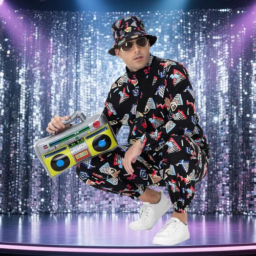 Vista 2 de Traje deportivo de los años 80 para hombre, disfraz de fiesta temática de los años 80 y 90, divertido disfraz de Halloween, hip-hop, ropa deportiva