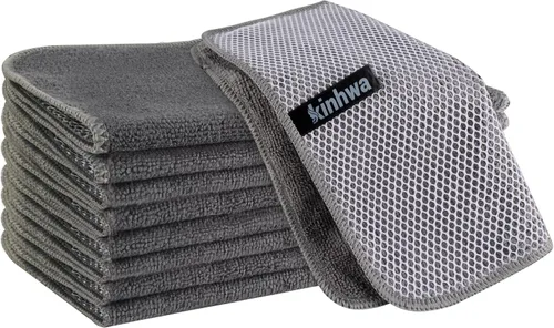 Vista 19 de KinHwa Paños de cocina para platos, paños de microfibra absorbentes de secado rápido, trapos de cocina con lado de limpieza de poliéster, ideal