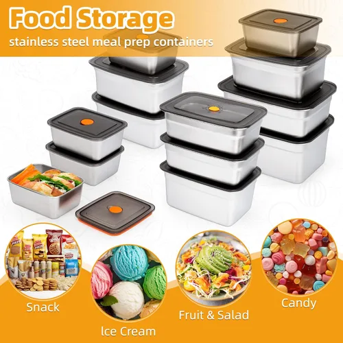 Vista 5 de 4 recipientes de almacenamiento de alimentos de acero inoxidable (50 onzas + 20 onzas) con tapas, a prueba de fugas y herméticos, recipientes