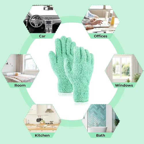 Vista 6 de Molain Guantes de microfibra para quitar el polvo, guantes de limpieza reutilizables y lavables para plantas, limpieza de casa, persianas de coche