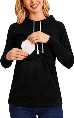 Vista 8 de Liu & Qu - Sudadera con capucha para lactancia de mujer, manga larga, con bolsillo, ropa casual 1.gris