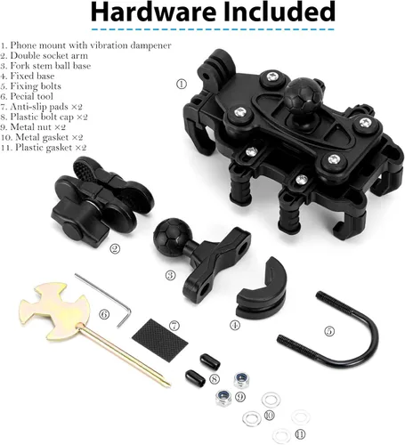 Vista 8 de EMERK Soporte para Teléfono de Motocicleta - [Amortiguador de Vibración Dual] [Anti-Vibración Anti-Robo] Soporte para Teléfono de Bicicleta, Cuna