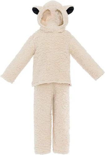 Vista 5 de FEIBEL Disfraz de oveja para niños, disfraz de corderito mullido para Halloween, Navidad, camiseta de manga larga + pantalones, sombrero, guantes +