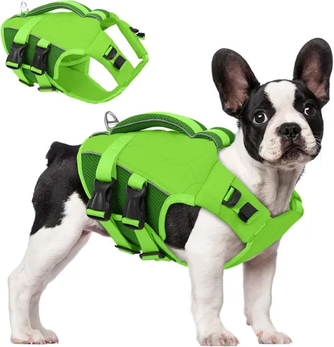 Vista 13 de ASENKU Chaleco salvavidas para perros, chaleco de natación para perros de alta flotación con asas de rescate para perros pequeños, medianos