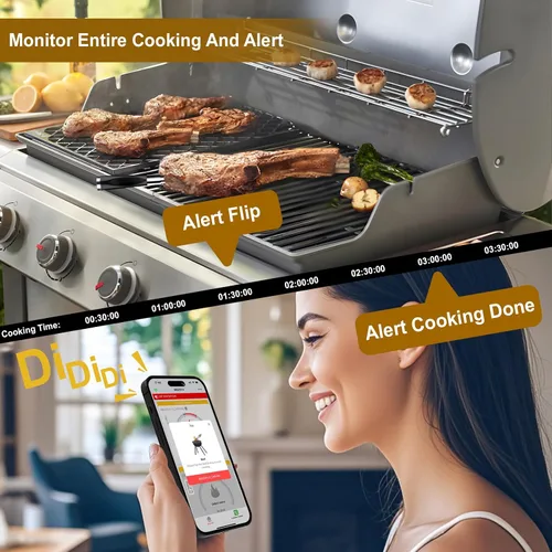 Vista 4 de Termómetro inalámbrico WiFi Bluetooth para carne, rango ilimitado, 7 sensores de precisión certificados NIST con monitoreo remoto de temperatura