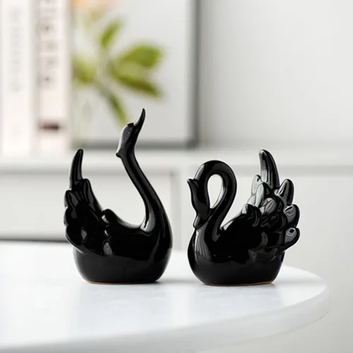 Vista 4 de Estatua de cisne de cerámica para pareja, escultura de mesa de cisne elegante, figura de cisne de porcelana, adorno de cisne de escritorio