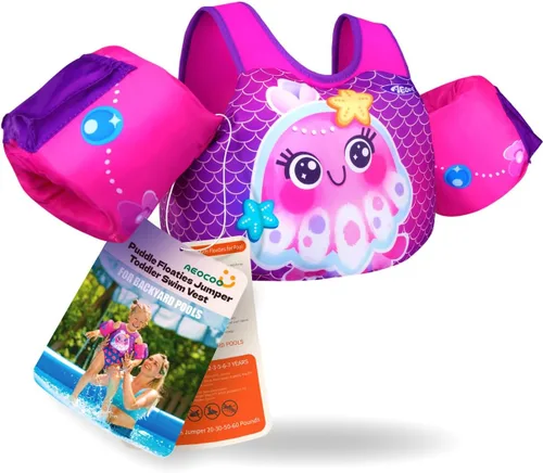 Vista 13 de AEOCOO Flotador Saltador de Charco 20-30-50-60-70 Libras, Chaleco de Natación para Niños Pequeños de 1-3-5-6-9 Años, Flotadores de Piscina