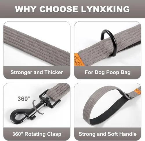 Vista 5 de Lynxking Correa de entrenamiento para perros, correa de doble asa resistente de 6 pies con 2 asas acolchadas, correa de seguridad reflectante larga
