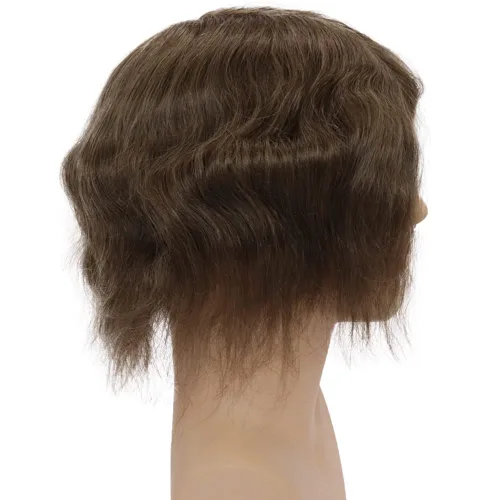 Vista 6 de Toupee para hombres sistemas de reemplazo de cabello humano real europeo para hombres, postizos finos, centro de encaje, piel más gruesa, pieza