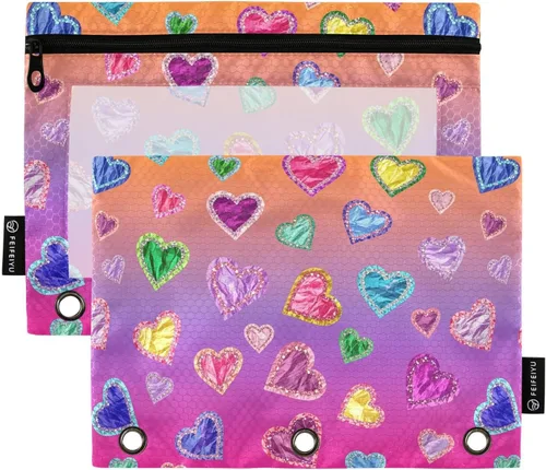 Vista 17 de Gredecor Estuche para lápices con 3 anillas, diseño de vaca rosa abstracta, con cremallera, 2 unidades, organizador de carpetas transparentes